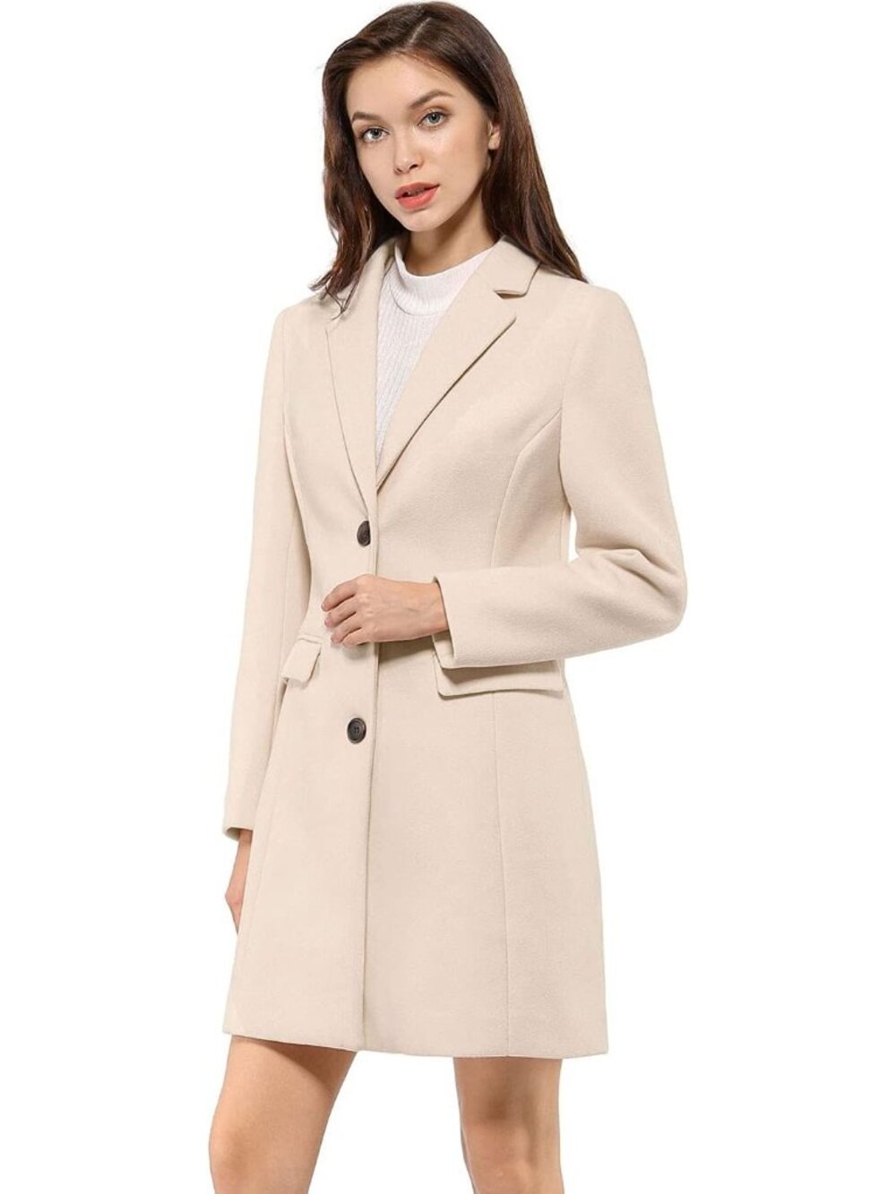 Women's Cream White Winter Outerwear A-line Lapel Trendy Outfit Work Trench Coat